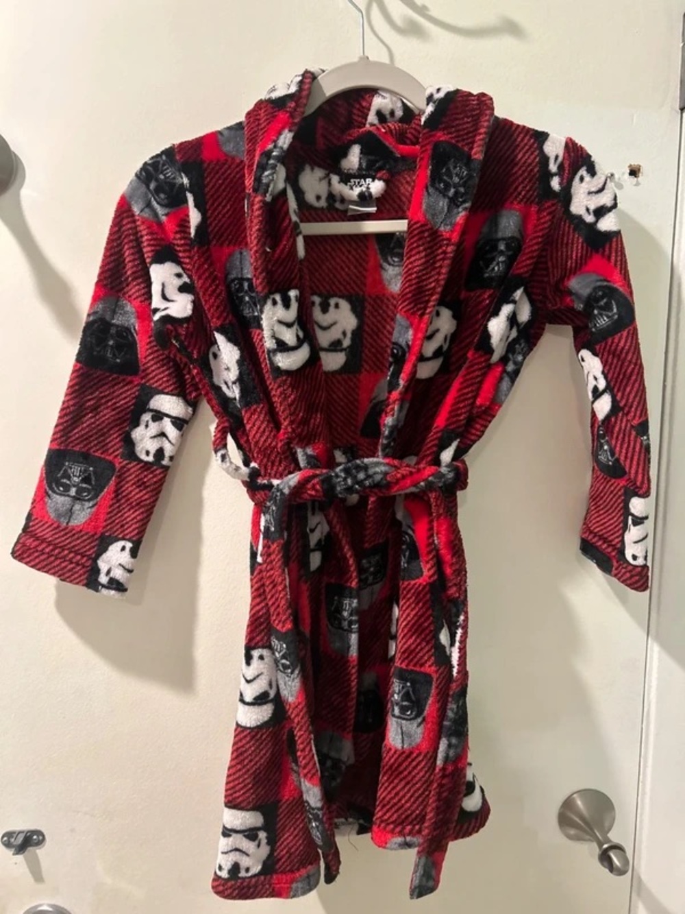 Star Wars Red and Black Plaid Kids Fleece Robe with Character Print